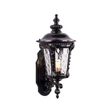 Imagem de Luminária de parede externa, luminária vintage de parede, luminária de parede para varanda com cúpula de vidro d'água, soquete E27, luminária de parede para entrada de varanda (cor: preto, t