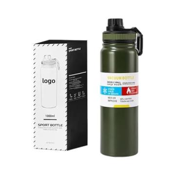 Imagem de Garrafa de Água Térmica Inox 800ml Esportiva com Alça Parede Dupla Isolada a Vácuo Antivazamento Garrafinha Academia Fitness Corrida Esportes Escritório Aço Inox (Preto) (Verde)