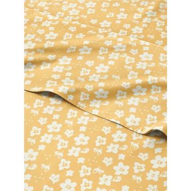 Imagem de Jogo de lençol solteiro GG amarelo de 3 peças – lençol de cima luxuoso 66 x 102, lençol com elástico 99 x 203 cm e 1 fronha 51 x 76 cm – bolso profundo, macio, casa de fazenda, shabby chic – jogo de