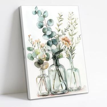 Imagem de QIXIANG Arte de parede em tela de sálvia de eucalipto verde folhas florais impressão de imagem Boho flores silvestres pintura botânica para sala de estar banheiro (laranja, 30,5 cm L x 45 cm)