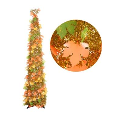 Imagem de Árvore de Natal amarela pop-up de 1,8 m, árvore de Natal dobrável para decoração de interiores, árvore de Natal artificial fina dobrável para pequenos espaços, apartamentos, escritório, decoração de