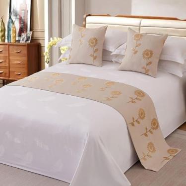 Imagem de Cachecol de corredor de cama de hotel, colchas, decorativas, macias, sem desbotamento, toalha de cama simples e elegante para solteiro, Queen, tamanho king, cáqui, 50 x 240 cm, para cama de 1,8 m