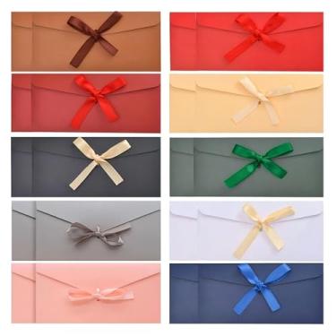 Imagem de 50 envelopes multicoloridos com fecho de gravata borboleta, porta-cartões de felicitações de papel para convites, cartões postais, lembrancinhas de festa de casamento, cartões de visita, 21 x 10 cm