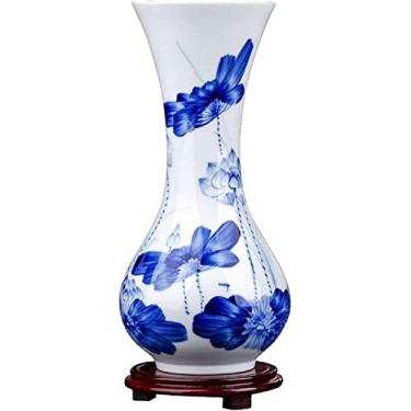 Imagem de LIFOND Vaso de flores vaso de cerâmica chinês pintado à mão vasos de porcelana azul e branco 28 cm pequeno para decoração de mesa vaso de flores com base vaso de flores decoração de mesa