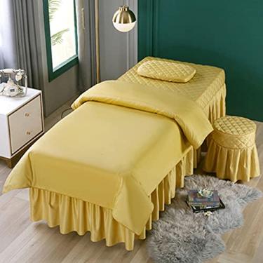 Imagem de Colcha de cama de quatro peças com bordado de cetim estilo europeu cor sólida fisioterapia massagem perfurada capa de cama de massagem (amarelo 70 x 185 cm)