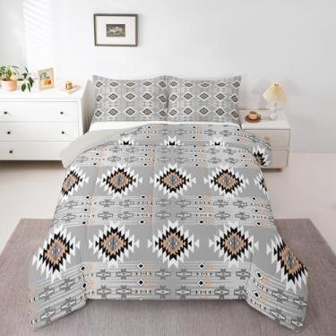 Imagem de jejeloiu Conjunto de edredom boêmio de tamanho casal, asteca, boêmio, para quarto de crianças, meninos, meninas, decoração geométrica, microfibra ultramacia e respirável