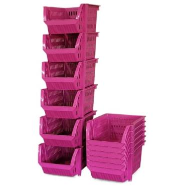 Imagem de Kit 10 Cesto Expositor e Organizador Plástico Empilhável Mini (Rosa)