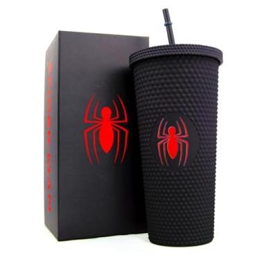 Imagem de Copo Spider-Man com Canudo, 710ml, Preto com Logo Vermelho, Design Texturizado