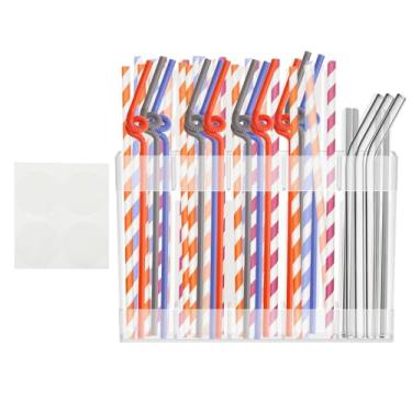 Imagem de Suporte de canudo de acrílico reutilizável com adesivo organizador compacto de canudo para copo de cozinha (cor transparente)