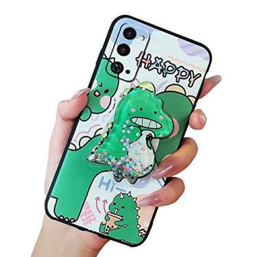 Imagem de Capa fofa de desenho animado compatível com Samsung Galaxy A32 5G, capa protetora de silicone fina com glitter líquido 3D, suporte transparente, à prova de choque, capa para Galaxy A32 5G (dinossauro