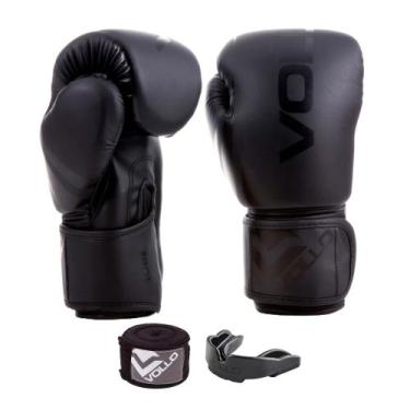 Imagem de Kit Luva de Boxe Preta 10 Oz + Bandagem + P. Bucal - Vollo
