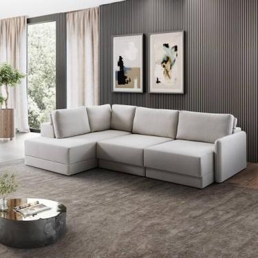 Imagem de Sofá Retrátil com Chaise Esquerdo 7 Lugares 310x225cm Madrid Linho Off