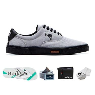 Imagem de Kit Sapatênis Lona com Chinelo Carteira Cinto Meia Casual - Polo Joy, 
