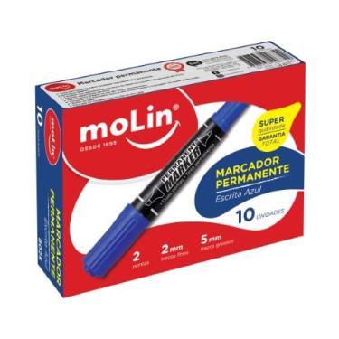 Imagem de Molin Marcador Permanente - Duas Pontas - Tinta Azul - Caixa com 10 Unidades