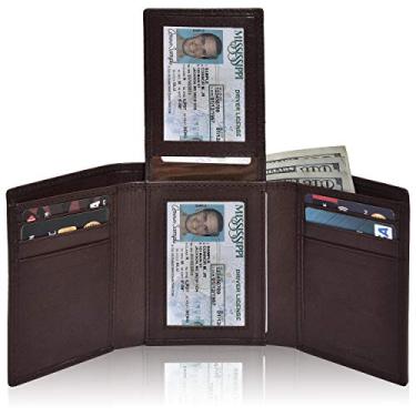 Imagem de NeoMonte Carteira masculina feita à mão de couro RFID, elegante, com três dobras e 2 compartimentos para identidade e 9 compartimentos para cartões, Marrom VT, Small, Carteira de couro legítimo dobrável com proteção RFID