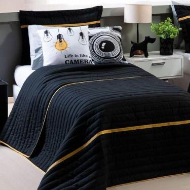 Imagem de Kit Cobre Leito 4 Peças Solteiro Inove 100% Poliéster - Selfie Preto/m