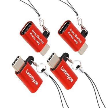 Imagem de Adaptador bloqueador de dados USB C, pacote com 4, USB Tipo-C macho para fêmea apenas para conector extensor de carregamento rápido, protege contra suco, recusa hacking fornece carregamento seguro