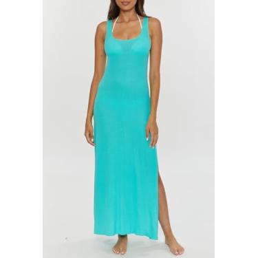 Imagem de BECCA Vestido maxi Mykonos, gola redonda, saída de praia para mulheres, Bermuda, M