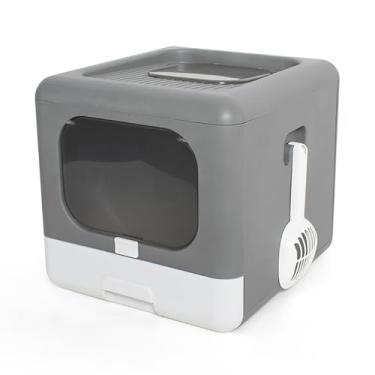 Imagem de Pilipane Caixa de areia para gatos fechada sem odor dobrável anti-salpicos com design de porta bidirecional para gatinhos adultos gatos idosos PP material 40x44x39cm (cinza)