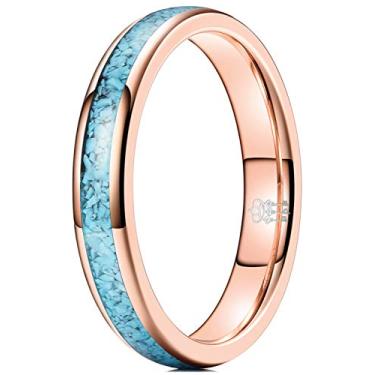 Imagem de Anel de tungstênio masculino com três chaves 4 mm 6 mm 8 mm com granulado turquesa embutido prateado preto ouro rosa aliança de casamento