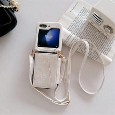 Imagem de Capa para Galaxy Z Flip5, carteira transversal com zíper e porta-cartões, capa de couro (para Galaxy Z Flip5/branco)
