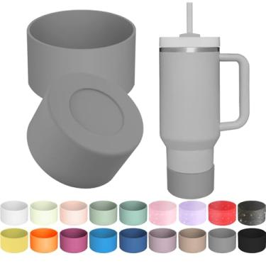 Imagem de 1 bota de silicone para Stanley Quencher Tumbler H2.0 30/1,134 g, IceFlow 20/850.5 g & Hydro Flask 340.2-680.4 g - capa protetora inferior (cinza)