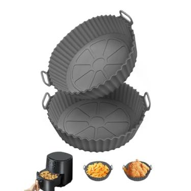 Imagem de Pacote com 2 forros de silicone para fritadeira a ar de 20 cm, forros de cesta de fritadeira a ar, panelas de silicone para 3 a 5 litros para fritadeira a ar, bandeja reutilizável, acessórios de forno