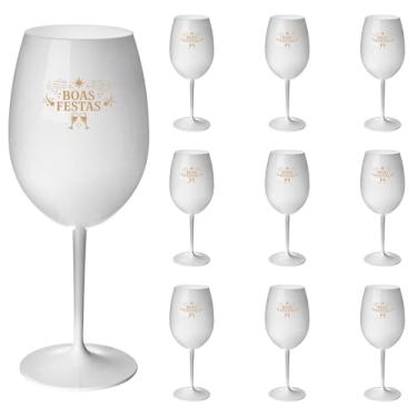Imagem de Taças Vinho Acrílico 600ml Boas Festas Taça Vinho 10pçs (BRANCO)