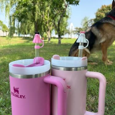 Imagem de Topos de palha fantasma para Stanley Cup, 2 peças de tampas de cobertura de canudo de silicone 10 mm/0,4 pol. Acessórios fofos para copo Stanley para presentes de Halloween/Dia dos Mortos