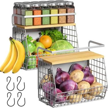 Imagem de Prateleira magnética para geladeira com tampa de madeira, caixas de armazenamento de batata e cebola, organizadores e armazenamento de despensa, grande recipiente magnético para temperos para