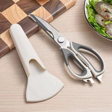 Imagem de Tesouras de cozinha resistentes com suporte magnético, podem ser lavadas na lava-louças, tesouras de cozinha de aço inoxidável, multifuncionais, conjunto de tesouras multiuso para alimentos, carne
