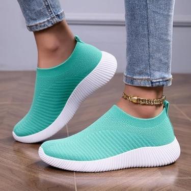 Imagem de Tênis de caminhada feminino, leve, atlético, casual, academia, sem cadarço, Azul, 40