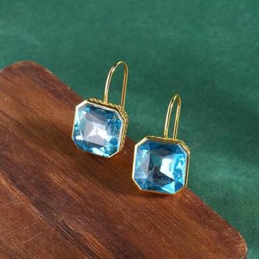 Imagem de Brincos elegantes de gancho quadrado moderno azul celeste zircônia sintética incrustada brincos pendentes de gancho para mulheres, Standard, Liga de aço, Sem pedra preciosa