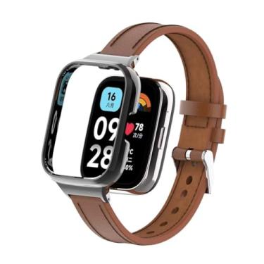 Imagem de T-BLUER Compatível com Xiaomi Redmi Watch 3 Active Bands, pulseira de substituição de couro, acessórios de pulseira com armação de metal para Redmi Watch 3 Active Brown