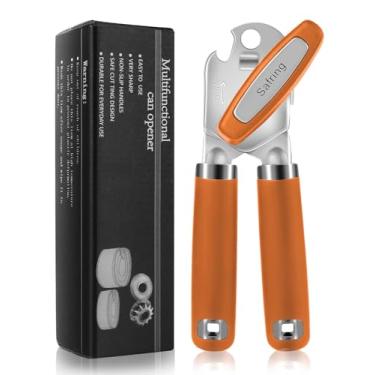 Imagem de Safring Abridor de latas manual, abridor de latas forte e resistente com alça de toque suave, lâmina afiada, borda lisa, abridores de lata com abridor de garrafas multifuncional, laranja