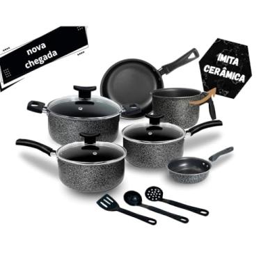 Imagem de Jogo de Panelas Antiaderente Teflon 9 Peças Tampa Vidro