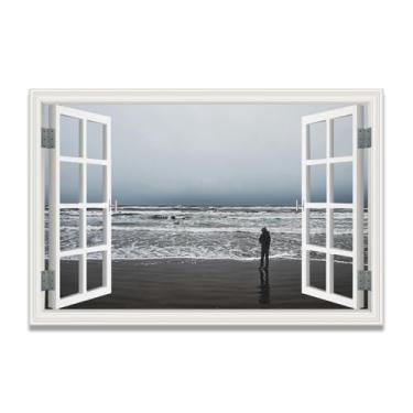 Imagem de LKXGRRSFG Tela de janela falsa AloneSpace-Saving, arte de parede cênica realista para quarto, casa, 80 x 120 cm, sem moldura