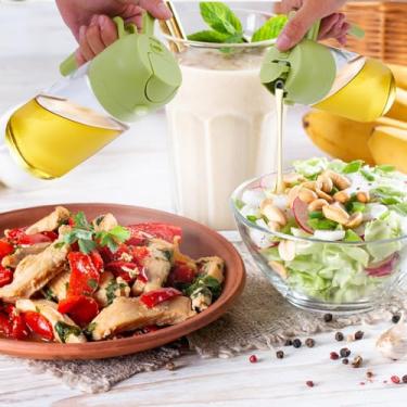 Imagem de Pulverizador de óleo 2 em 1 para cozinhar, 470 ml, spray de azeite de oliva de vidro e despejador para cozinha, fritadeira a ar, cozinhar, salada, churrasco (verde)