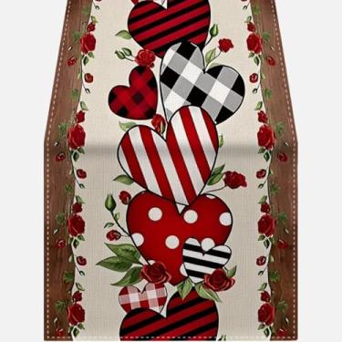 Imagem de Caminho de mesa com corações de folhas, dia dos namorados, vermelho, casamento, aniversário, casa, cozinha, decoração de mesa de jantar, 33 x 182 cm