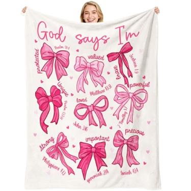 Imagem de VISSTREE Cobertor cristão com laço rosa, cobertor de flanela com laço de coquete, presentes religiosos para mulheres, meninas, filha, Jesus, oração inspiradora, presente de decoração de casa, 127 x