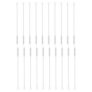 Imagem de HARFINGTON Conjunto de escovas de limpeza de palha, 25 cm de comprimento de aço inoxidável 304 e cerdas de nylon para garrafa de água, tubos de copo de canudo de silicone, branco (12 mm OD, conjunto