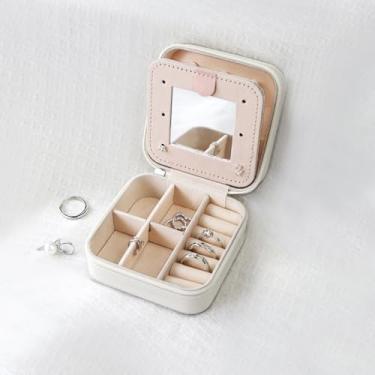Imagem de Mini caixa de joias de viagem de poliuretano, caixa de bugigangas portátil com zíper de 7 cm com espelho, pano de limpeza, organizador de joias leve para anéis, brincos, colar, pulseiras e presentes