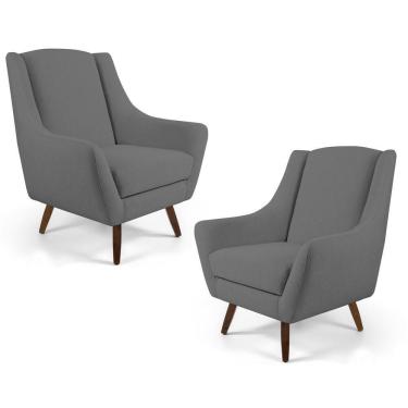 Imagem de Kit 2 Poltronas Decorativas Pés Palito Madeira Juliet Veludo C-317 Cinza - Domi