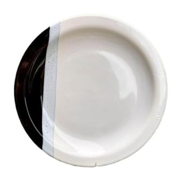 Imagem de Conjunto De LouçA, Composto Por Um Prato Raso De 25 Cm E Um Prato Fundo De 23 Cm(Branco com Preto,4 Pratos Fundos)