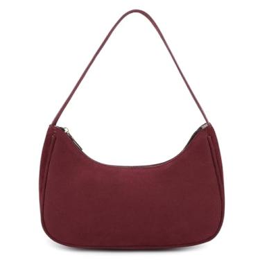 Imagem de Bolsa de ombro moderna para mulheres fofas Hobo Tote Mini Clutch Underarm Purse para uso diário/trabalho/viagem/passeios casuais, Camurça e cereja, 3 x 10.3 x 7 inches