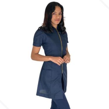 Imagem de Jaleco Feminino Manga Curta Oxford Acinturado Gola Padre Com Zíper Dou