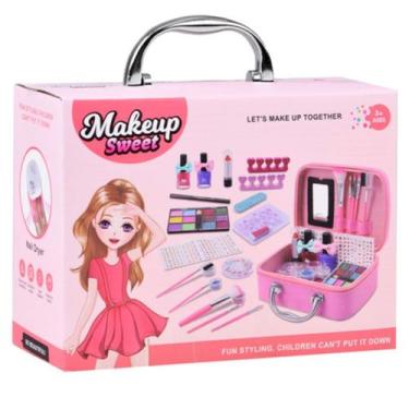 Imagem de Maleta Maquiagem Rosa Com Pincéis E Sombras - GBG STORE