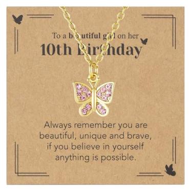 Imagem de Sepfavo Colar de borboleta de cristal para meninas, 6, 7, 8, 9, 10, 11, 12, 13, 16, 18, presente de aniversário, incrustado com zircônia, colar de diamante infantil hipoalergênico, 18, Aço inoxidável