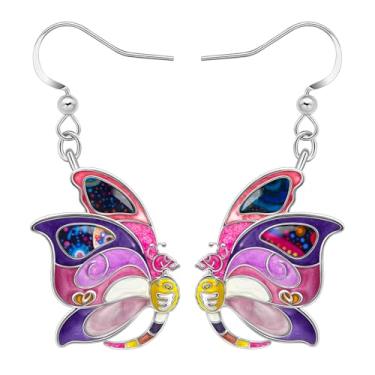 Imagem de BAMAY Brincos de borboleta feitos à mão em liga metálica, berloques esmaltados, rosto de caveira assustadora, esqueleto, temática de Halloween, joias estilosas, boho, presentes de borboleta para