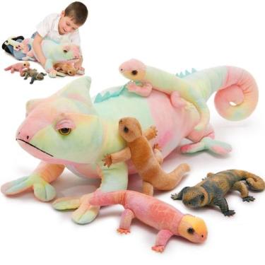 Imagem de Bicho de pelúcia MoriSmos Giant Chameleon com 4 bebês lagartos